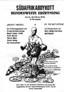 Plakat zur Themenreihe "Südafrikaboykott" 1983
